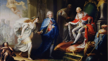 Godoy presentando la paz a Carlos IV