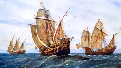 La Pinta, la Niña y la Santa María en el primer viaje de Colón a América