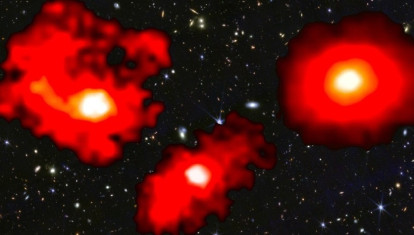 Los tres monstruos rojos son galaxias extremadamente masivas y polvorientas de los primeros mil millones de años después del Big Bang