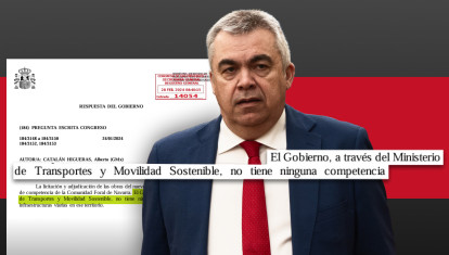 Fotomontaje de Santos Cerdán junto a la primera respuesta que dio el Gobierno a otro diputado navarro