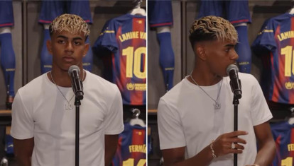 Lamine Yamal, este miércoles en el acto de presentación de su nueva camiseta con el '10'