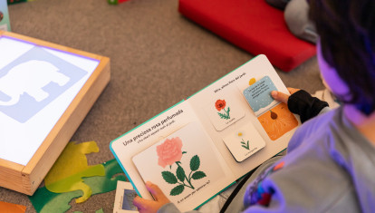 Niño sentado leyendo atentamente un libro