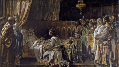 Los últimos momentos del rey Don Jaime el Conquistador en el acto de entregar su espada a su hijo Don Pedro, de Ignacio Pinazo Camarlench