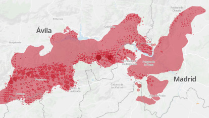 Mapa de los incendios en Ávila y Madrid (situación a las 19:00 h. del 26 de julio)