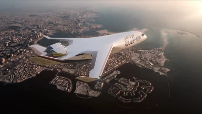 JetZero con la librea de GulfAir en un renderizado de la compañía