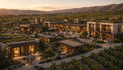 Render del proyecto de resort de lujo de casas modulares en el interior de Castellón