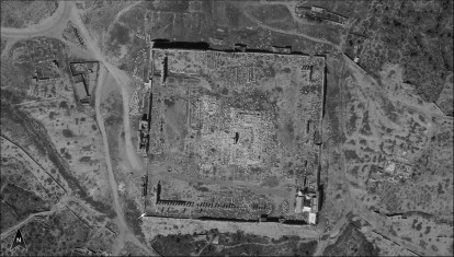 Imagen de satélite que muestran los destrozos causados por Estado Islámico en las ruinas de Palmira