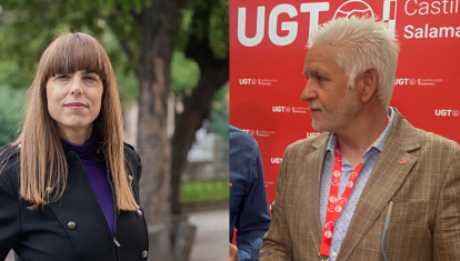 La socialista María Sánchez y el secretario provincial de UGT, Marcelino Muñoz