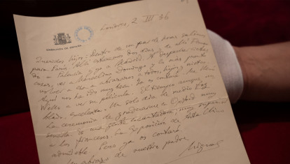 Detalle de la carta de Miguel de Unamuno que confirma su encuentro con el escritor H.G. Wells