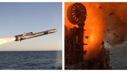 Un momento del hundimiento de la fragata estadounidense USS Klakring