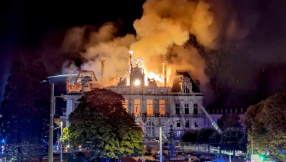 This photograph shows debris and damages following a rally to protest against the 