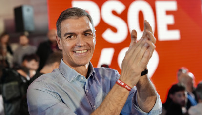 El presidente del Gobierno, Pedro Sánchez, durante un acto político de precampaña