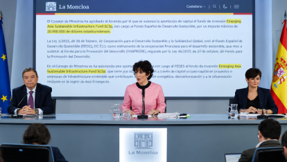 Montaje con la rueda de prensa del Consejo de Ministros y la partida aprobada