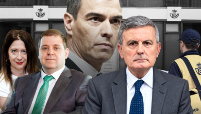 Montaje de Pedro Saura, Juan Manuel Serrano, Leire Díez, Pedro Sánchez y correos