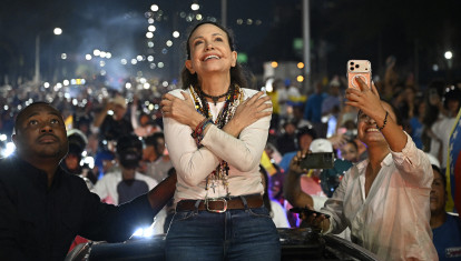 Corina Machado en su llegada a Caracas