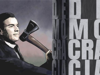 Ilustración democracia sánchez hacha demolicion