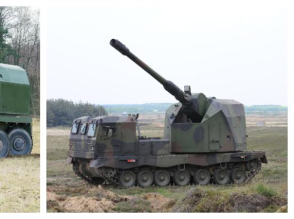 Dos modernos modelos de Santa Bárbara Sistemas: Piraña Advanced Artillery Carrier (AAC), a la izquierda; y Donar