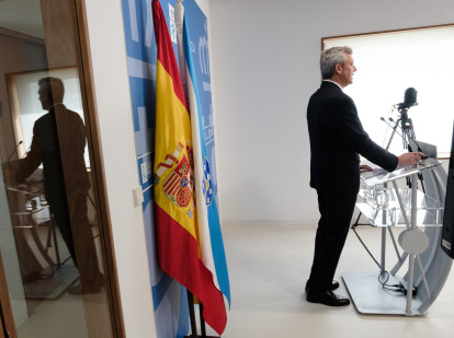 El presidente de la Xunta, Alfonso Rueda, en la rueda de prensa