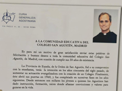 Carta de Robert F. Prevost (Papa León XIV) al Colegio San Agustín de Madrid