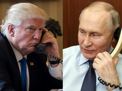 Donald Trump (izq.) hablando por teléfono el 28 de enero de 2017 en Washington, y al presidente ruso Vladimir Putin