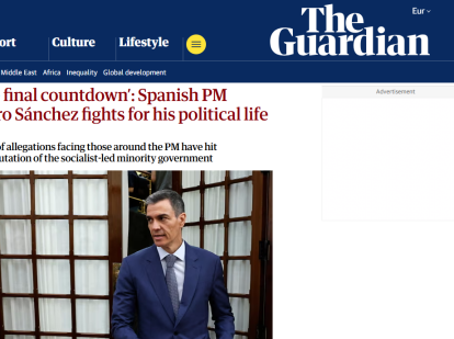 Captura de la noticia de 'The Guardian' en la que se hace eco de la situación que atraviesa el Gobierno de Pedro Sánchez