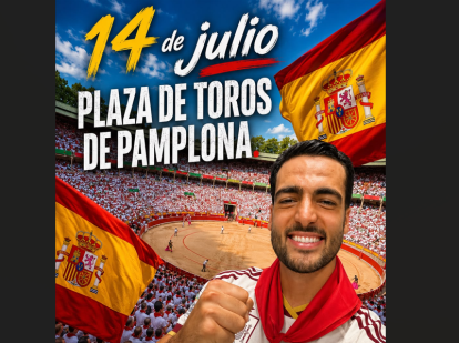 Cartel con el que llaman a llevar la bandera española a los toros de Sanfermines del próximo día 14