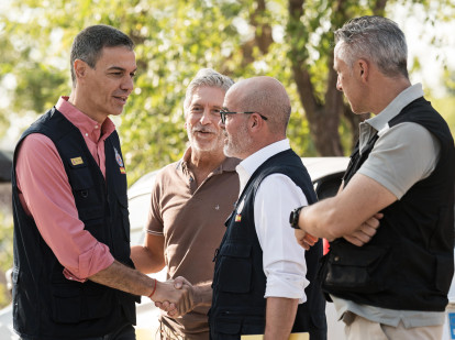 El presidente del Gobierno, Pedro Sánchez, a su llegada al Puesto de Mando Avanzado (PMA) de Navalcarnero