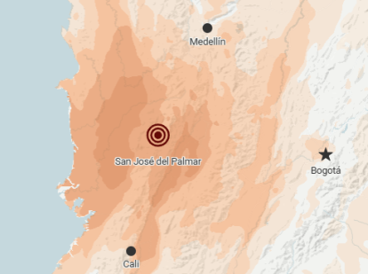 Mapa del terremoto de Colombia