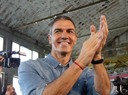 El presidente del Gobierno, Pedro Sánchez, este domingo en un mitin en Ponferrada (León)