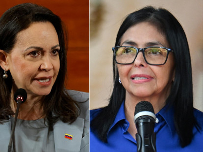La líder opositora venezolana María Corina Machado y la presidenta interina de Venezuela, Delcy Rodríguez