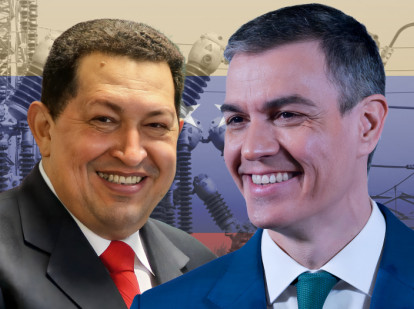 Hugo Chávez y Pedro Sánchez en un montaje