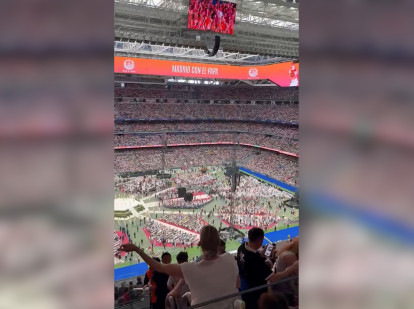 Las gradas del Santiago Bernabéu, horas antes de comenzar el acto