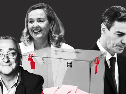 Montaje con Juan Manuel Rodríguez Poo, Nadia Calviño y Pedro Sánchez