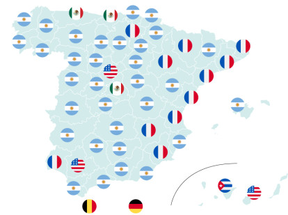 Países con mayor número de altas en el CERA desde la ley de nietos en cada provincia