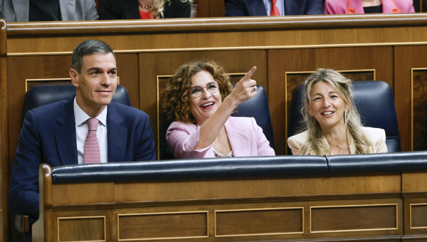 Pedro Sánchez, María Jesús Montero y Yolanda Díaz, este miércoles en el Congreso
