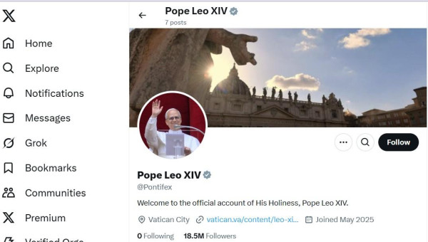 El perfil del Papa en X ya cuenta con más de 18 millones de seguidores
