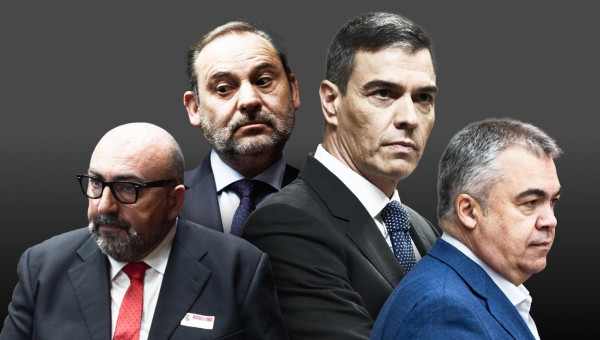 Koldo García, José Luis Ábalos, Pedro Sánchez y Santos Cerdán
