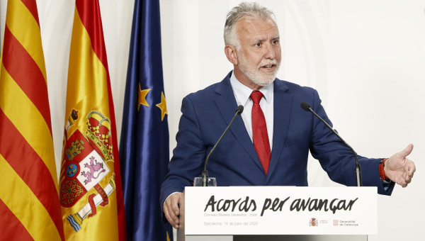 El ministro Ángel Víctor Torres, durante su comparecencia en Barcelona