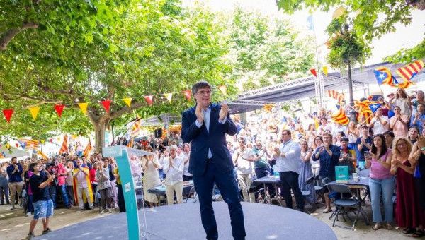 Carles Puigdemont, el domingo pasado, en un acto de Junts en el sur de Francia