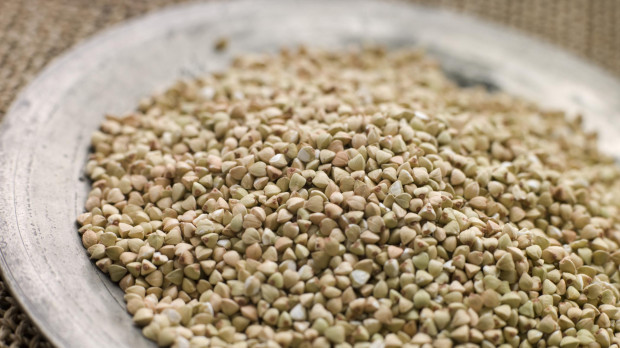 Close up of Grains of Quinoa on a Pewter Plate