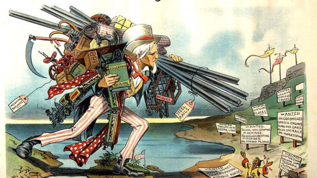 Dibujo en que se puede leer: «Y, después de todo, las islas Filipinas son solo un trampolín a China»
