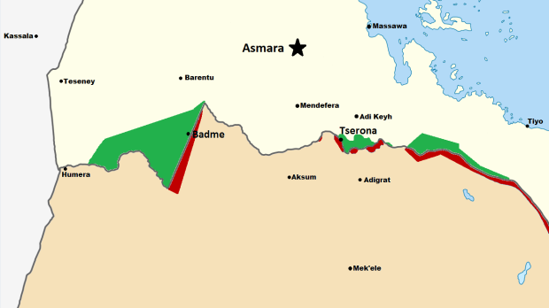 La Guerra entre Etiopía y Eritrea, mapa de 1998
