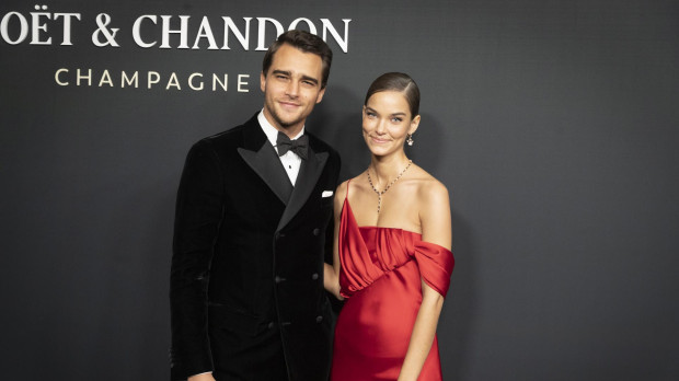 Pepe Barroso Silva and model Gara Arias at photocall for Moet Chandon Effervescence event in Madrid on Thursday, 2 December 2021.