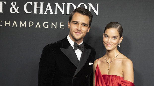 Pepe Barroso Silva and model Gara Arias at photocall for Moet Chandon Effervescence event in Madrid on Thursday, 2 December 2021.