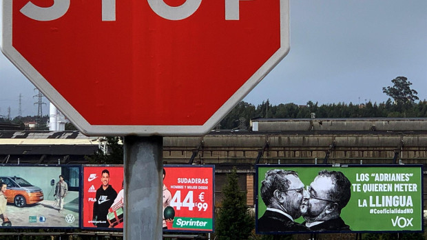 Carteles de Vox contra el bable en las afueras de Avilé