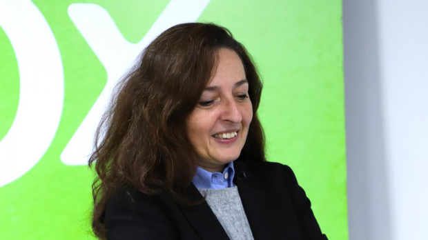 Marta Castro en la sede madrileña de Vox