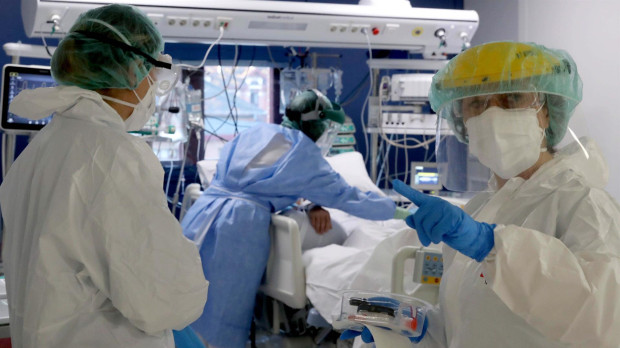 Enfermeras del hospital bilbaíno de Basurto, la semana pasada