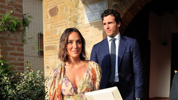 Tamara Falcó and Iñigo Onieva during wedding of Felipe Cortina and Amelia Millan in Retuarta del Bullaque, Ciudad Real on Saturday, 10 July 2021.