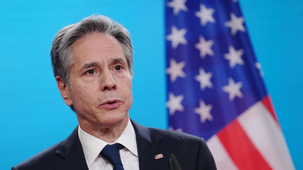 (FILES) In this file photo taken on January 20, 2022, US Secretary of State Antony Blinken addresses a press conference after meeting with his counterparts from Germany, France and Britain at the German Foreign Office in Berlin. - Blinken said on January 23, 2022, he has "no doubts" Germany is maintaining a united front with NATO on the Ukraine crisis, after Berlin faced pressure to toughen its stance against potential Russian aggression. (Photo by Kay Nietfeld / POOL / AFP)