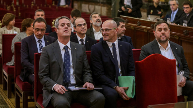 Oriol Junqueras, Raül Romeva, Jordi Turull, Josep Rull, Jordi Sanchez, Jordi Cuixart y Joaquim Forn